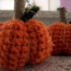 3 Little Crochet Pumpkins with Wood Stems