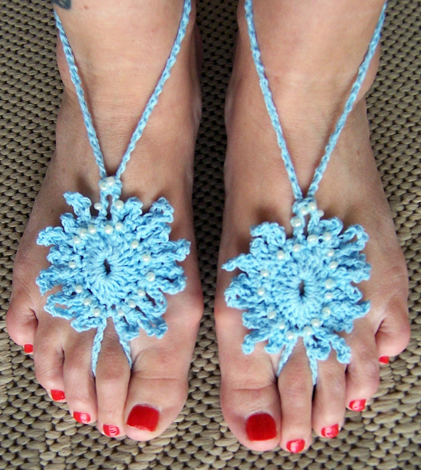 Crocheted Infinity Barefoot Sandal Knitted Foot Jewelry Handmade